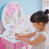 HOMCOM Kids Dressing Table with Mirror, Stool, Pink