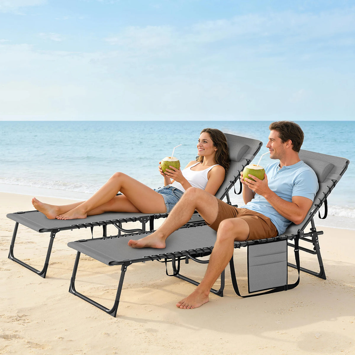 Outsunny Five-Position Reclining Sun Loungers Set of 2 - Grey