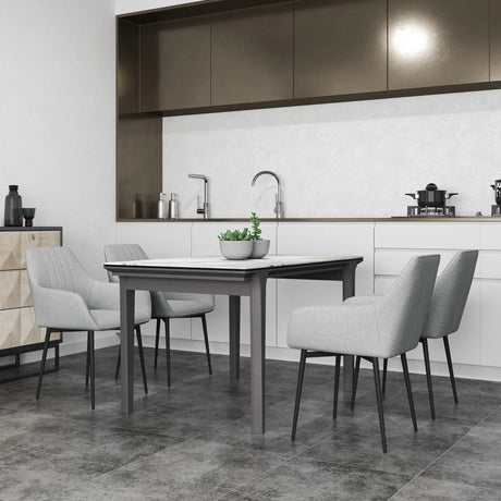 HOMCOM Dining Chairs Set of 4, Upholstered Linen Fabric Kitchen Chairs with Metal Legs for Living Room Dining Room, Light Grey