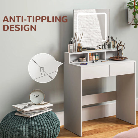 HOMCOM Storage Dressing Table, with LED Light Mirror - White