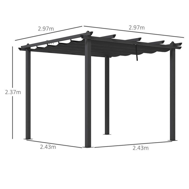 Outsunny 3 x 3m Aluminium Pergola, with Retractable Roof - Dark Grey