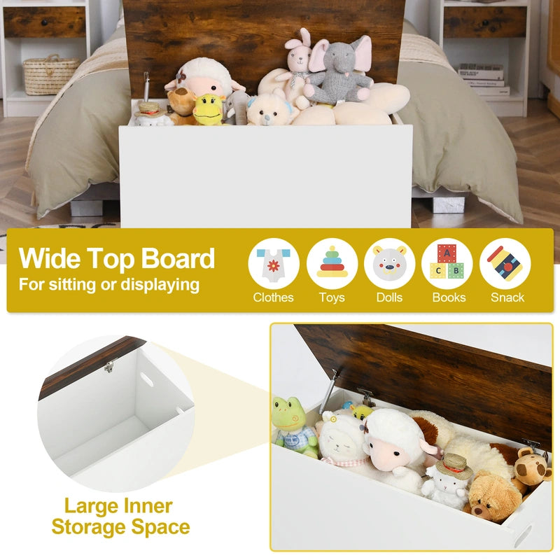 Chest bench with storage space Bench with lid &amp; anti-pinch protection 90 x 45 x 45.5 cm