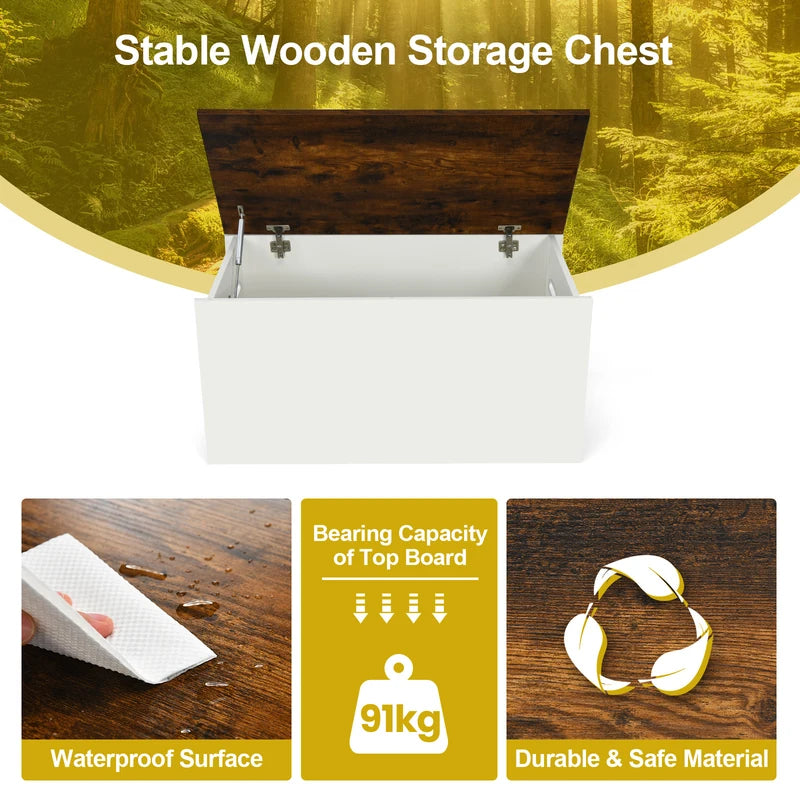 Chest bench with storage space Bench with lid &amp; anti-pinch protection 90 x 45 x 45.5 cm
