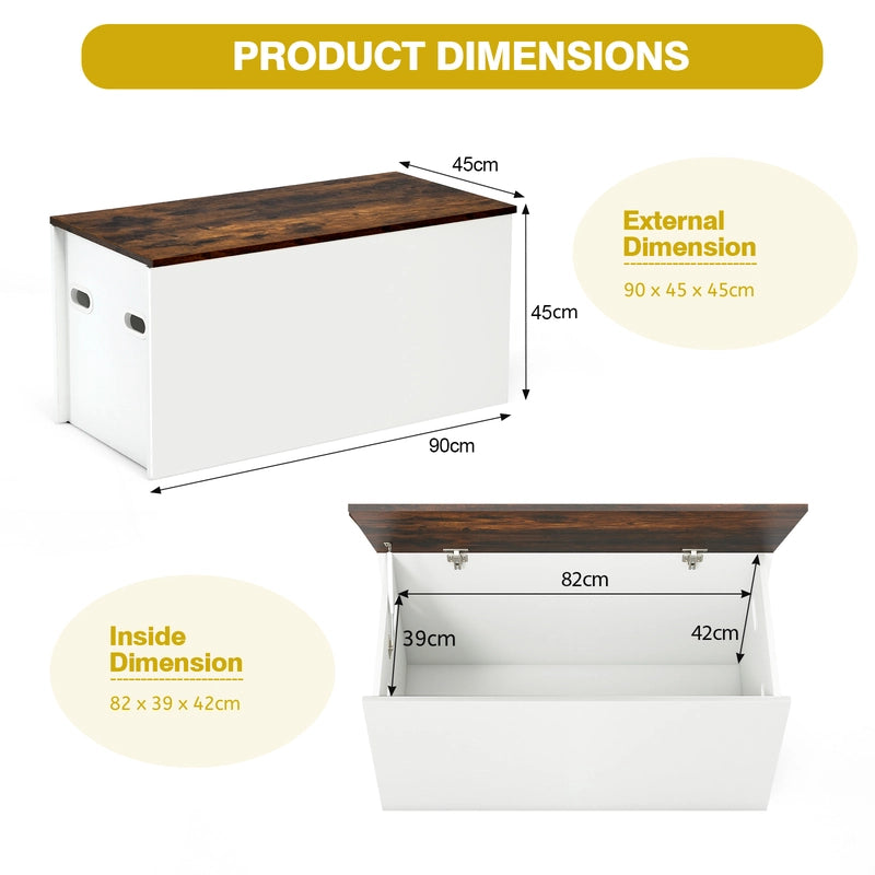 Chest bench with storage space Bench with lid &amp; anti-pinch protection 90 x 45 x 45.5 cm