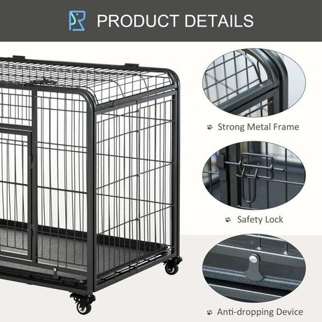 PawHut Metal Dog Cage Kennel Locking Door & Wheels Removable Tray Openable Top For Large Pets 109.5 x 71 x 78 cm