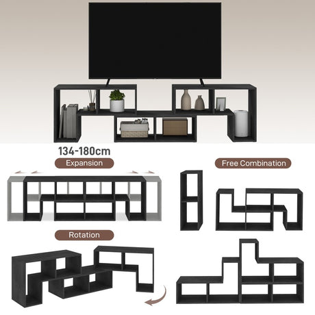 HOMCOM TV Stand for TVs up to 75 Inches, Free Combination TV Unit with Storage Shelves, Extendable Entertainment Centre for Living Room, Black Wood Grain