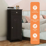 Wooden Storage Free-Standing Floor Cabinet with Drawer and Shelf-Brown