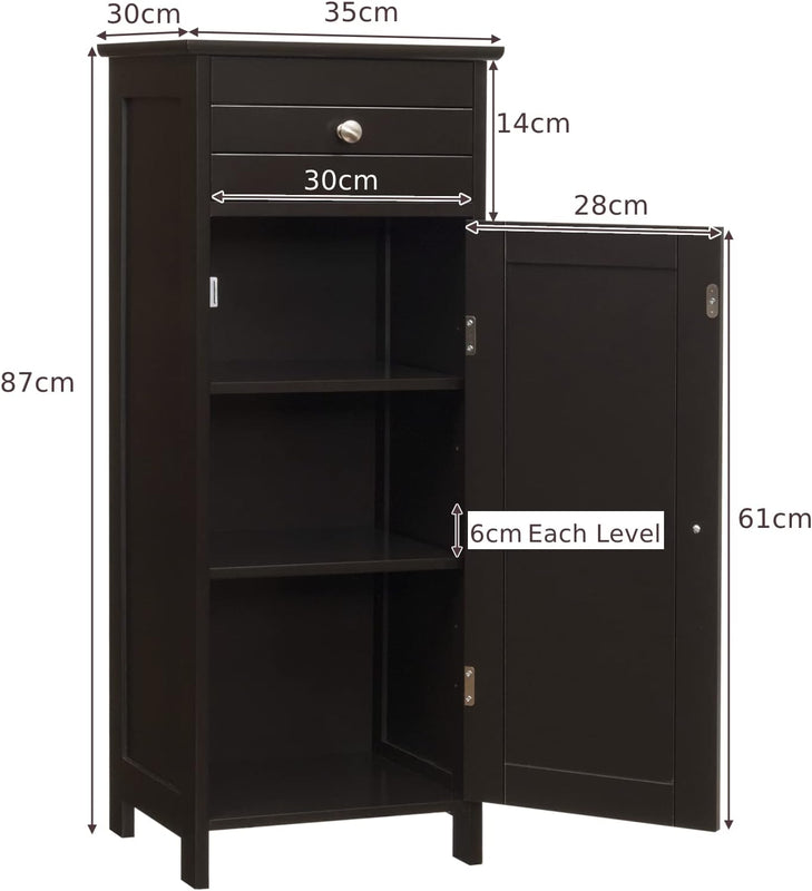 Wooden Storage Free-Standing Floor Cabinet with Drawer and Shelf-Brown