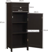 Wooden Storage Free-Standing Floor Cabinet with Drawer and Shelf-Brown