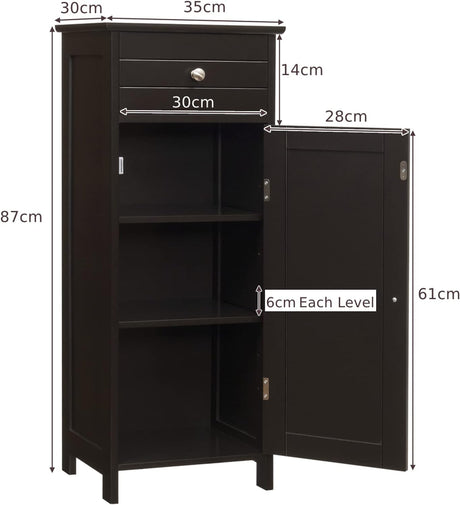 Wooden Storage Free-Standing Floor Cabinet with Drawer and Shelf-Brown