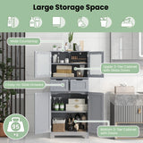 4 Door Freee-Standing Bathroom Cabinet with 2 Drawers and Glass Doors-Gray