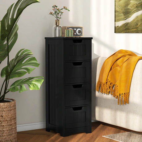Floor Storage Cabinet Freestanding Bathroom Cabinet with 4 Drawers-Black