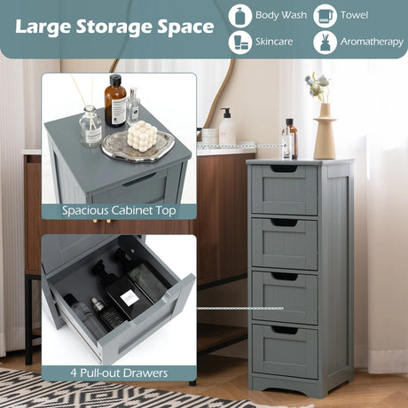 Floor Storage Cabinet Freestanding Bathroom Cabinet with 4 Drawers-Grey