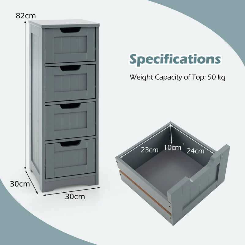 Floor Storage Cabinet Freestanding Bathroom Cabinet with 4 Drawers-Grey