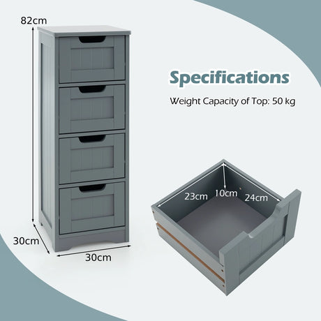 Floor Storage Cabinet Freestanding Bathroom Cabinet with 4 Drawers-Grey