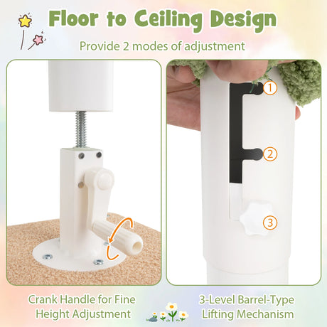 Floor to Ceiling Cat Tree with Adjustable Height and Extra Post-Green