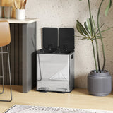 HOMCOM 40L Dual Compartment Stainless Steel Bin, with Deodoriser Holders - Silver Tone