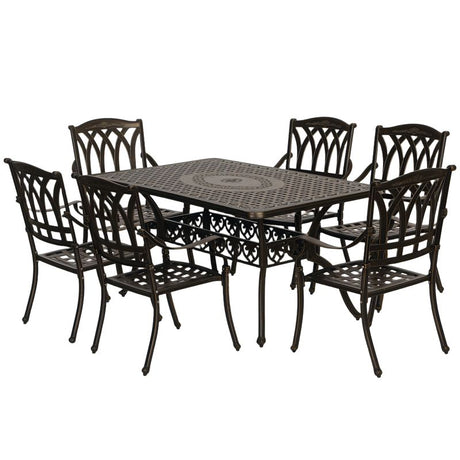 Outsunny Seven-Piece Cast Aluminium Garden Dining Set - Bronze Tone