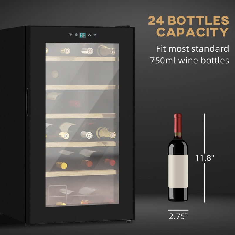 HOMCOM 24 Bottles Freestanding Wine Fridge with Glass Door, 65 Litres Single Zone Wine Cooler Fridge with Digital Touch Screen Controls and LED Light, Black