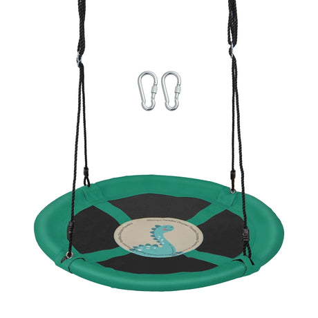 40 Inches Saucer Tree Swing Round with Adjustable Ropes and Carabiners-Green