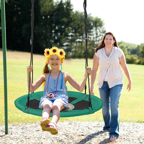 40 Inches Saucer Tree Swing Round with Adjustable Ropes and Carabiners-Green