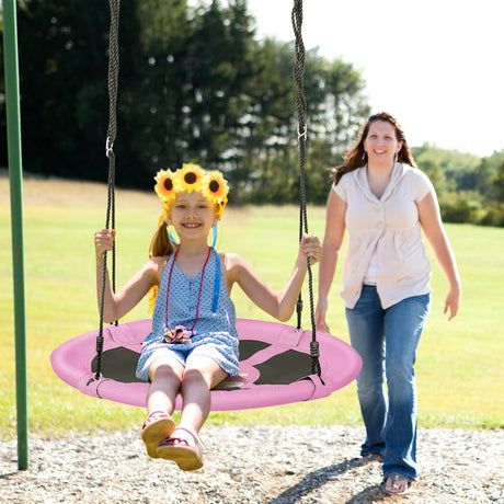 40 Inches Saucer Tree Swing Round with Adjustable Ropes and Carabiners-Pink