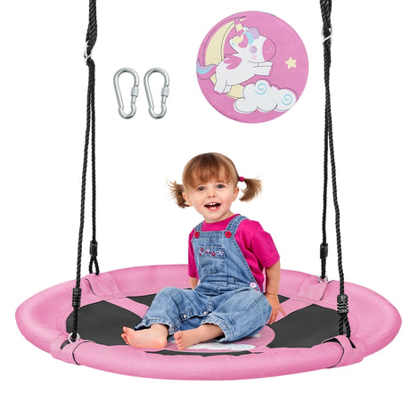 40 Inches Saucer Tree Swing Round with Adjustable Ropes and Carabiners-Pink