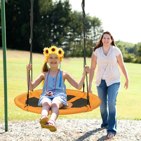 40 Inches Saucer Tree Swing Round with Adjustable Ropes and Carabiners-Yellow