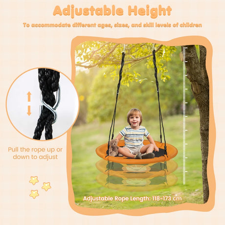 40 Inches Saucer Tree Swing Round with Adjustable Ropes and Carabiners-Yellow