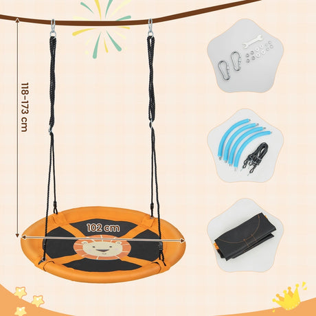 40 Inches Saucer Tree Swing Round with Adjustable Ropes and Carabiners-Yellow