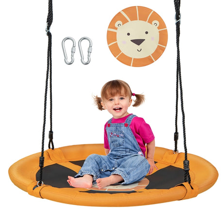 40 Inches Saucer Tree Swing Round with Adjustable Ropes and Carabiners-Yellow