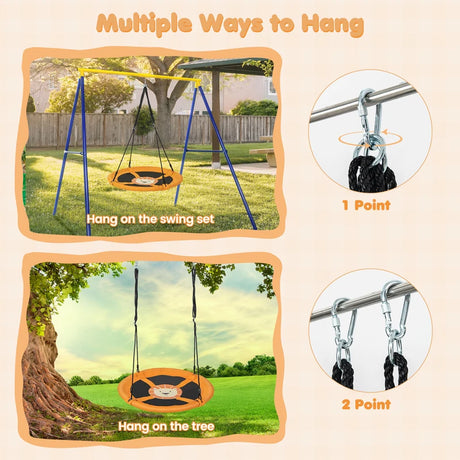 40 Inches Saucer Tree Swing Round with Adjustable Ropes and Carabiners-Yellow
