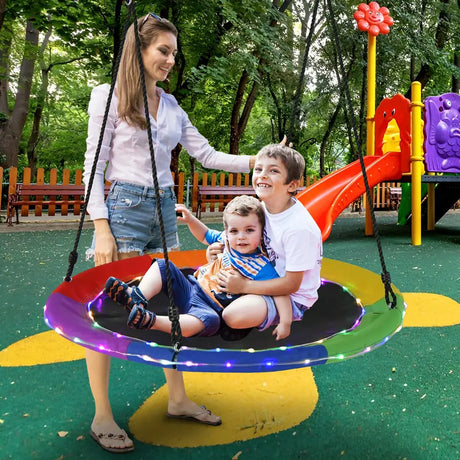 Saucer swing with 100 cm diameter, load capacity up to 300 kg LED swing for children &amp; adults rainbow color