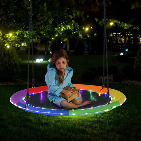 Saucer swing with 100 cm diameter, load capacity up to 300 kg LED swing for children &amp; adults rainbow color