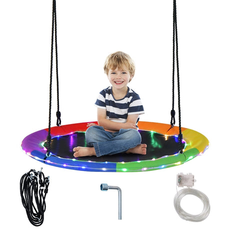 Saucer swing with 100 cm diameter, load capacity up to 300 kg LED swing for children &amp; adults rainbow color