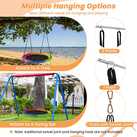 Saucer swing with 100 cm diameter, load capacity up to 300 kg LED swing for children &amp; adults rainbow color