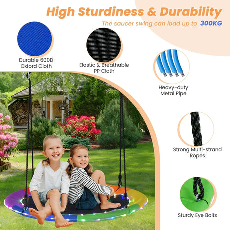 Saucer swing with 100 cm diameter, load capacity up to 300 kg LED swing for children &amp; adults rainbow color