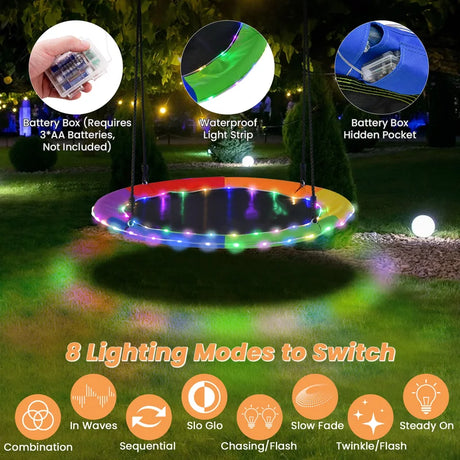 Saucer swing with 100 cm diameter, load capacity up to 300 kg LED swing for children &amp; adults rainbow color