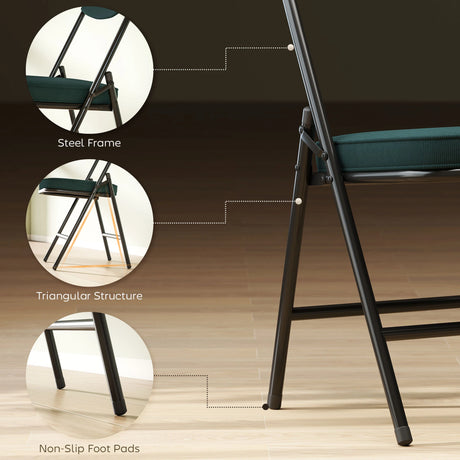 HOMCOM Set of Four Folding Corduroy Seat Chairs - Teal