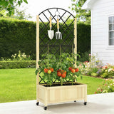 Outsunny Raised Garden Bed with Metal Trellis, Wooden Elevated Planter Box with Lockable Wheels, Outdoor Raised Planter, Natural