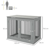 PawHut Dog Crate, End Table, with Three Doors, Locks, Latches for Large Dogs, Indoor Use - Grey