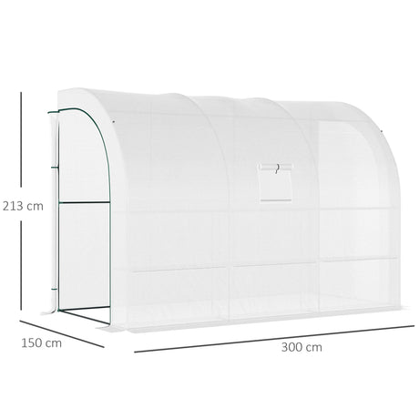 Outsunny Outdoor Walk-In Greenhouse, Plant Nursery with Zippered Doors, PE Cover and 3-Tier Shelves, White, 300 x 150 x 213 cm