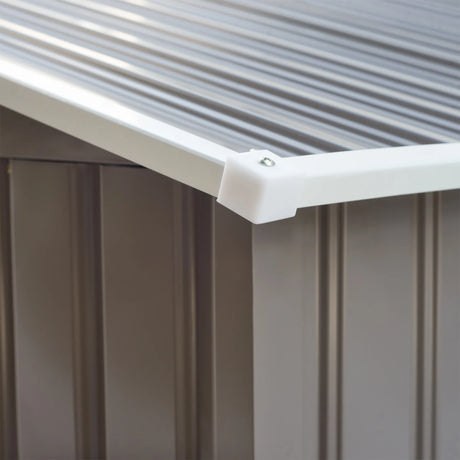 Outsunny 9 x 6FT Outdoor Garden Roofed Metal Storage Shed Tool Box with Foundation Ventilation & Doors Light, Grey