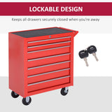 DURHAND 7-Drawer Tool Box on Wheels Tool Cabinet 150 Load with Lockable Swivel Castors, Red