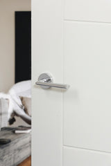 Forme Milly Lever Door Handle on Minimal Round Rose - Polished Chrome - Set