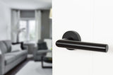 Forme Elle Lever Door Handle on Minimal Round Rose - Matt Black - Set