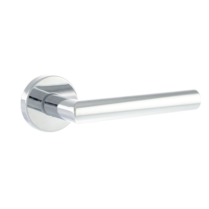 Forme Elle Lever Door Handle on Minimal Round Rose - Polished Chrome - Set