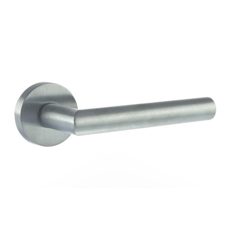 Forme Elle Lever Door Handle on Minimal Round Rose - Satin Chrome - Set