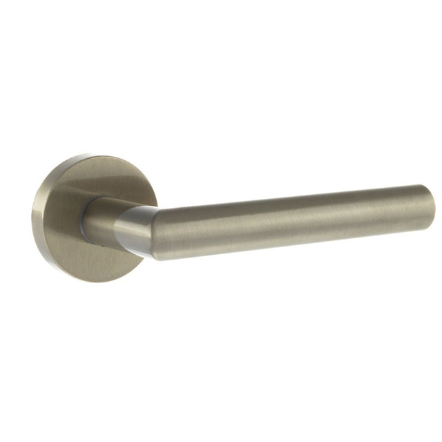 Forme Elle Lever Door Handle on Minimal Round Rose - Satin Nickel - Set