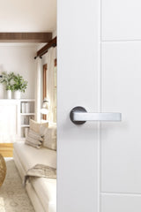 Forme Asti Lever Door Handle on Minimal Round Rose - Satin Chrome - Set